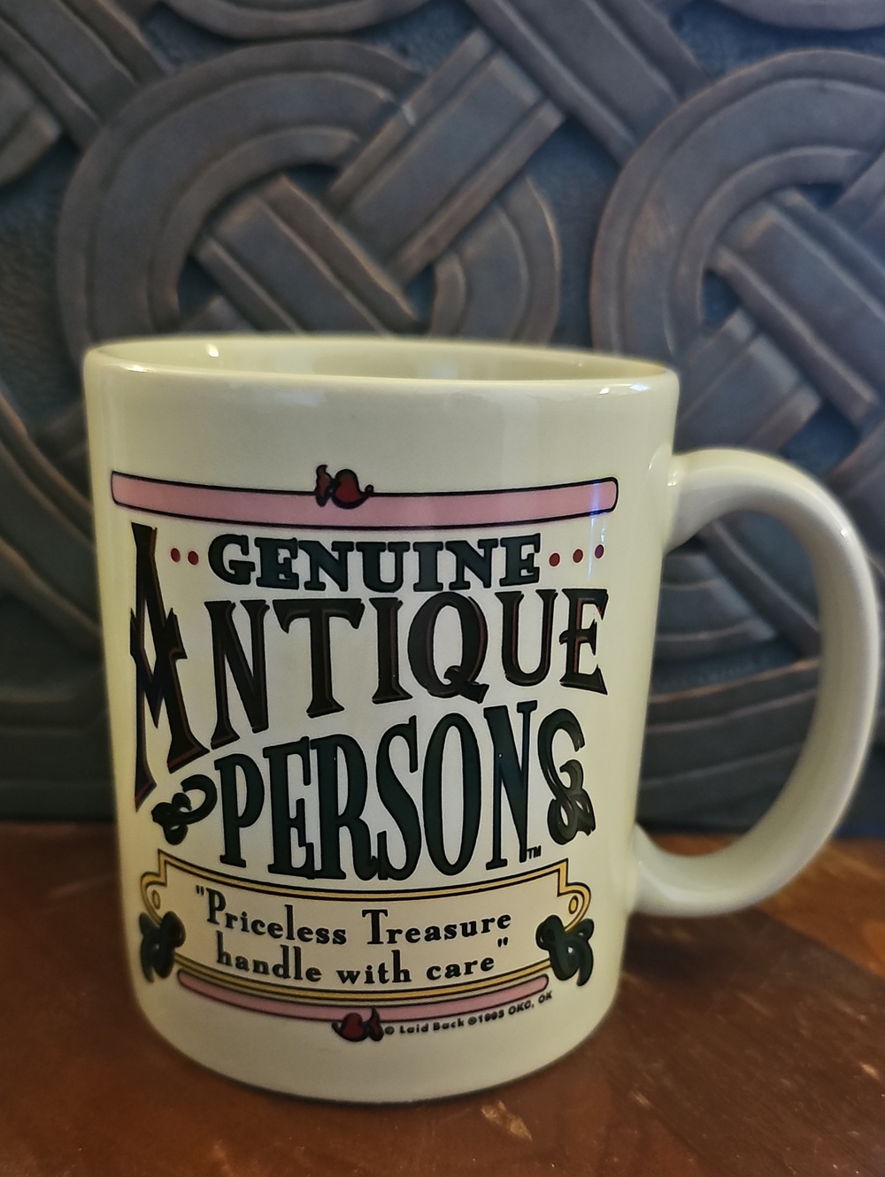 Genuine Antique Persons Ceramic Coffee Mug - Ivory with Pink Accents